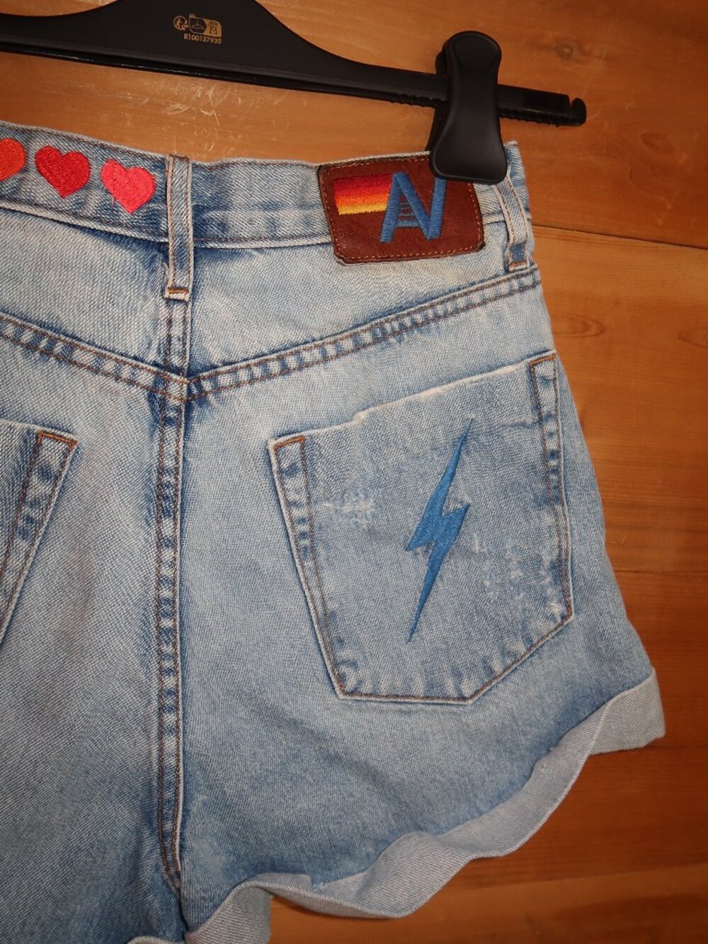 Aviator Nation Hi Rise Rocker Cali Lover Heart Jean Shorts - Picture 7 of 8